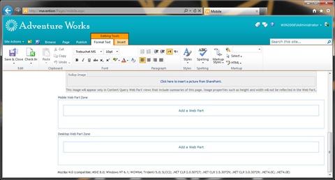Two Web Part Zones visible in Edit Mode