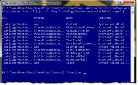 Output of the Get Control Information command narrowed to the Article Left Page Layout only