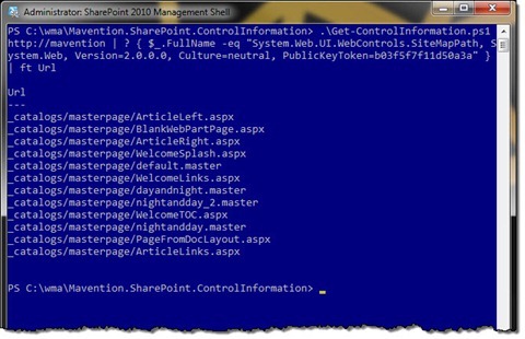 Output of the Get Control Information command narrowed the Site Map Path control only