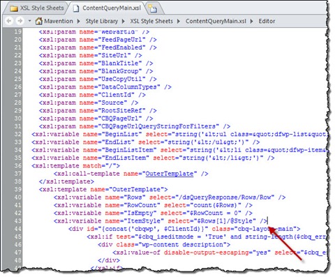 The ItemStyle variable defined in the ContentQueryMain.xsl file