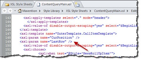 The LastRow parameter defined in the OuterTemplate.CallItemTemplate template