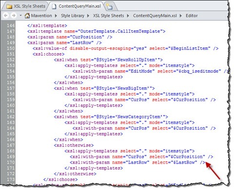 The CurPos and LastRow parameters passed to the Item Style templates call