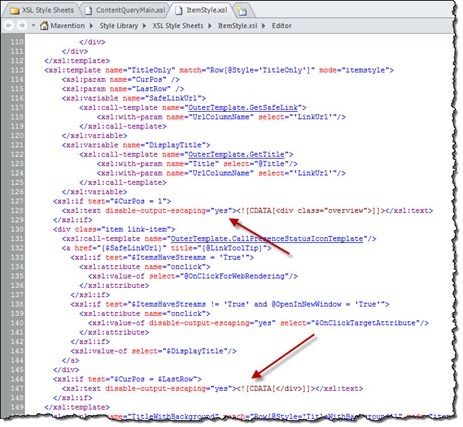 Surrounding markup added to the TitleOnly Item Style