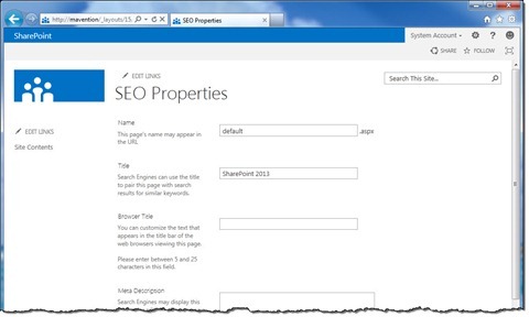 SEO Properties page