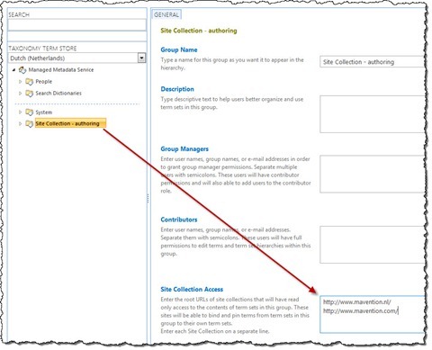Site Collection Access for the Local Term Group of the authoring site
