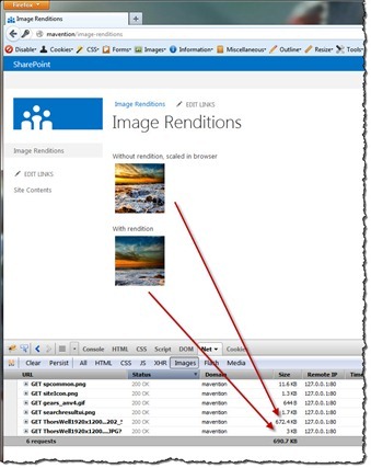 Sizes of the two images
