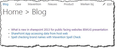 Content overview rendered using XSLT