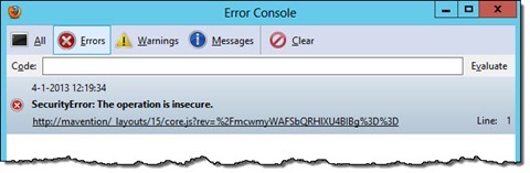 Security Error in Firefox when opening a page in SharePoint 2013