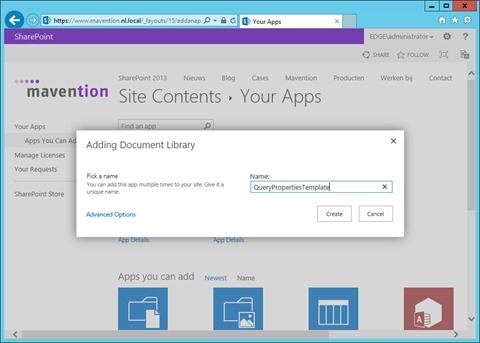 Creating the ‘QueryPropertiesTemplate’ Document Library