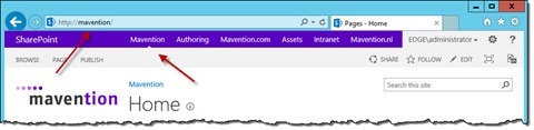 Current site highlighted in the global navigation