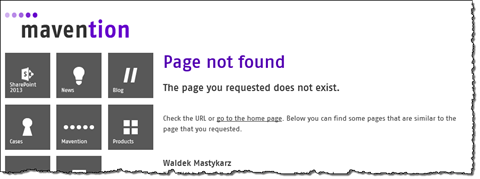 The ‘Page not found’ page displayed when trying to navigate to a non-existing catalog item
