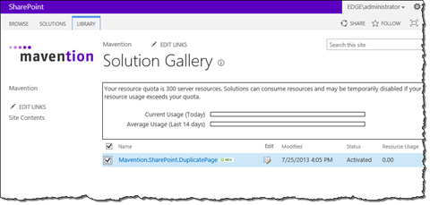 Sandboxed Solution activated using Mavention Batch Sandboxed Solutions Activator