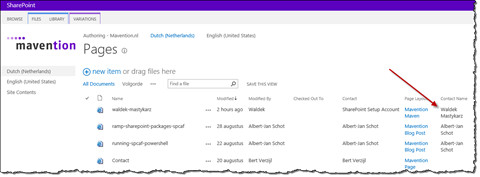 Contact name stored with pages on mavention.com