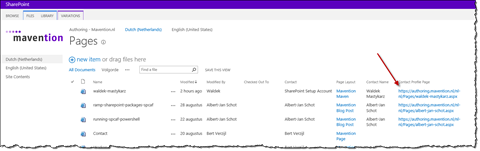 Content pages linked to the Maven pages using page author information