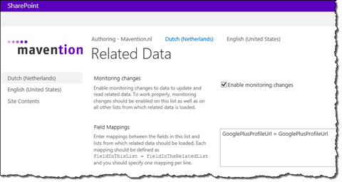 Related Data configuration for the Google+ Profile URL on mavention.com