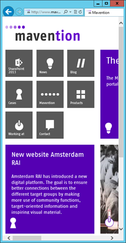 Desktop version of mavention.com loaded for a mobile device