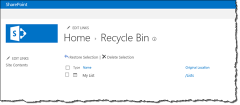 Custom List in the Site Recycle Bin