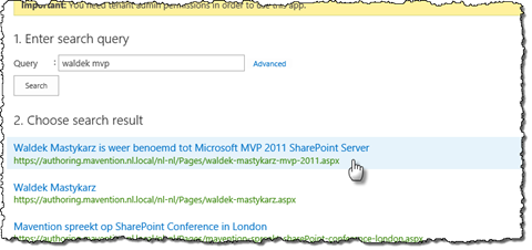 List of search results for the given search query in the Mavention Explain Rank App