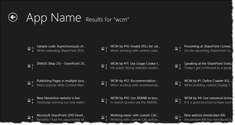 Searching in the contents of mavention.com from within the app