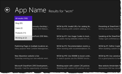 Search results page with filtering