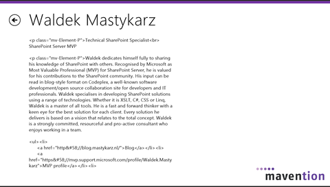 App that shows the information about everyone who works at Mavention built with Microsoft Project Siena