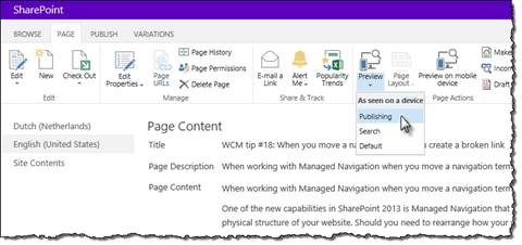 The list of preview Device Channels available on the authoring site for mavention.com