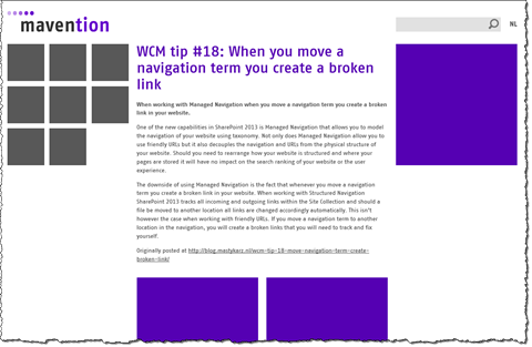 Draft page previewed in the user experience of mavention.com