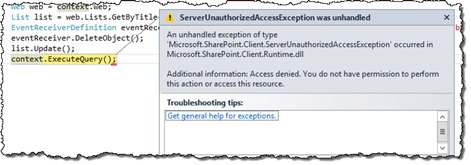 ServerUnauthorizedAccessException when trying to unregister an Event Receiver registered by another app
