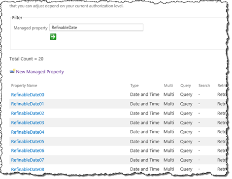 RefinableDate properties displayed in Central Administration