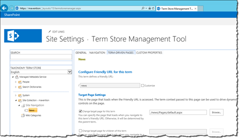 Configuring menu item for the news landing page in Managed Navigation