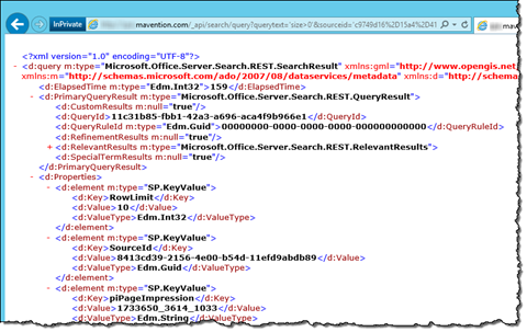 Search results for a search query executed using the Search REST API