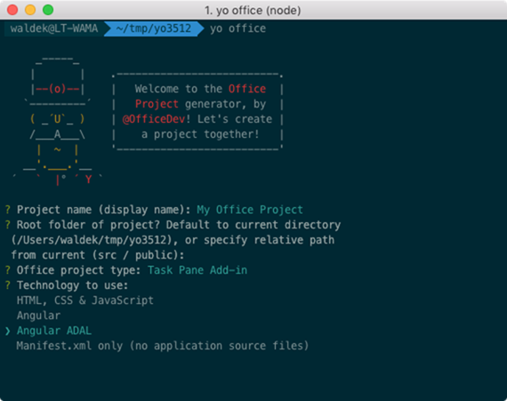 Angular ADAL selected as the technology to create an Office Add-in with