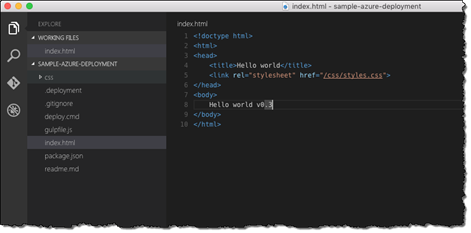 Changes to the index.html file displayed in Visual Studio Code