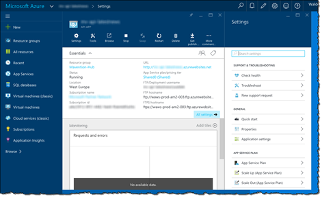 Azure API App with the API