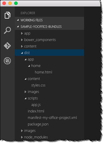 Contents of the release version of an Office Add-in optimized using wiredep and useref