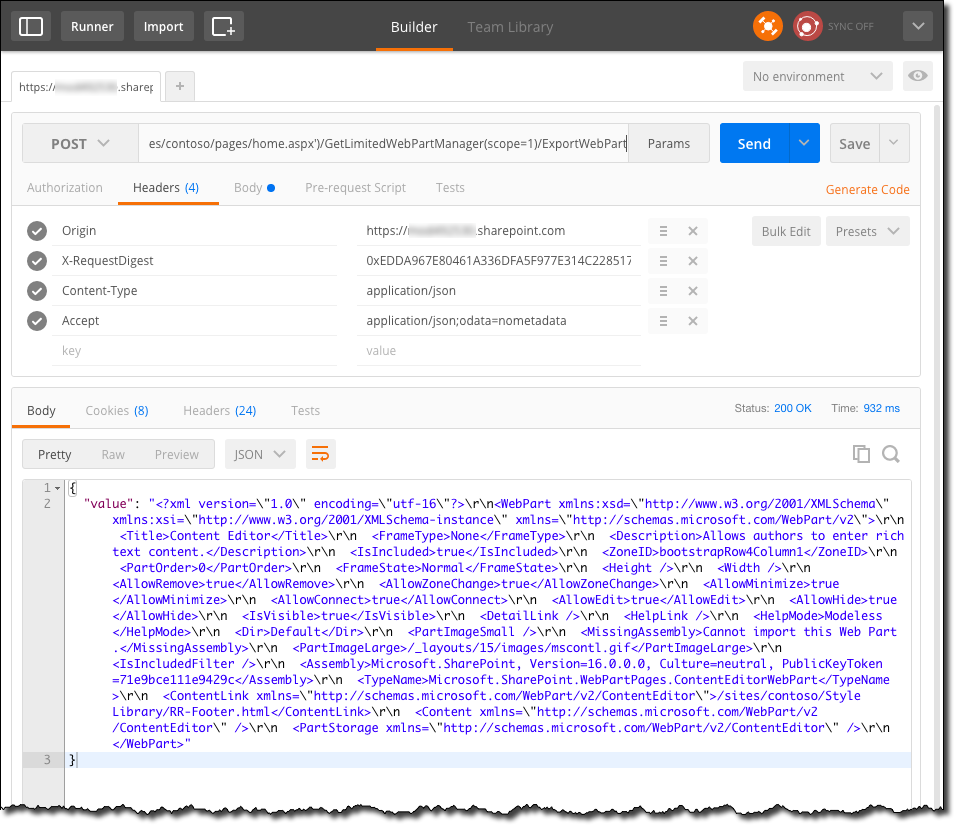 Successfully exported Web Part using Postman and the SharePoint REST API