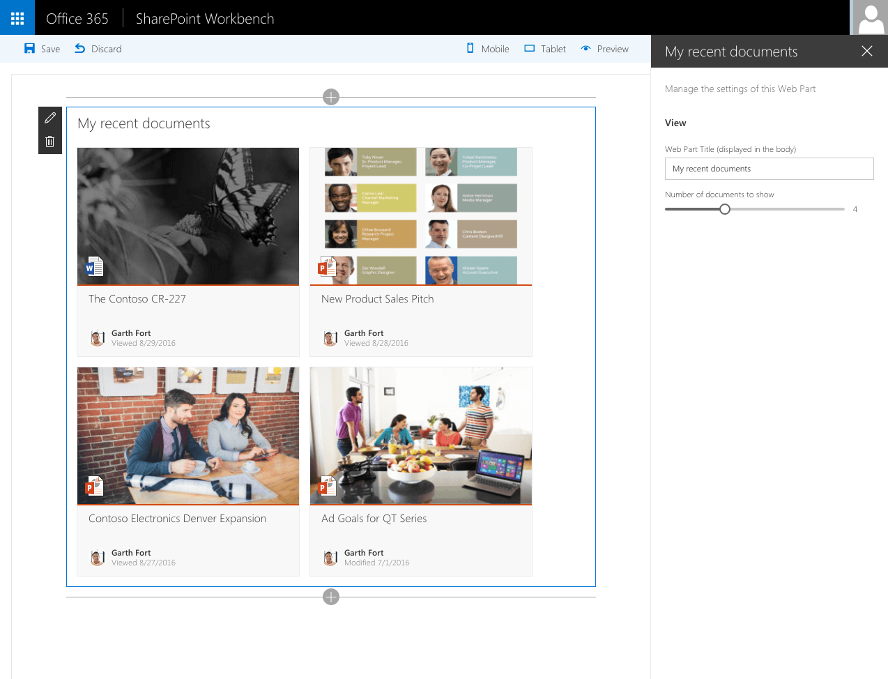 SharePoint Framework client-side web part showing the documents you have recently worked with