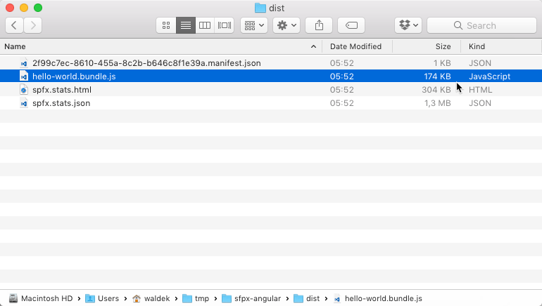 Web part bundle file highlighted in macOS finder