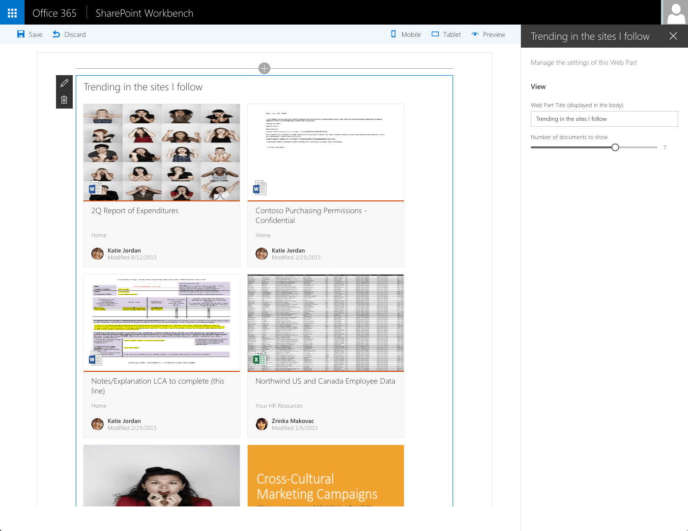 SharePoint Framework client-side web part showing documents trending in the sites you follow