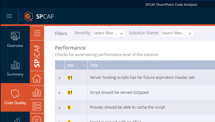 SPCAF alerting about external scripts that have negative performance impact