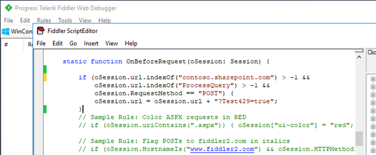 Custom rule added to Fiddler to force throttling on all SharePoint REST API requests