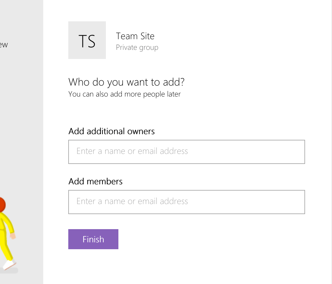SharePoint prompting for adding owners and members while the modern Team Site is being created