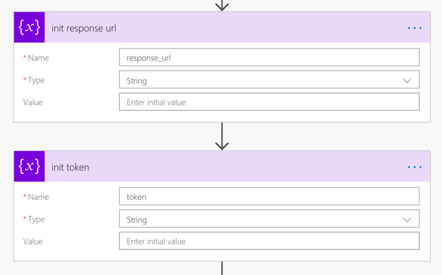 Initializing the response URL and token variables