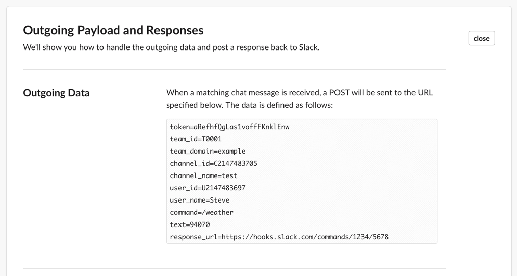 Custom command's outgoing data payload