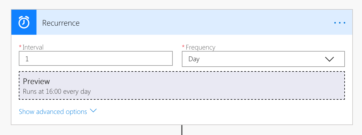 Recurring Microsoft Flow trigger configured to run daily