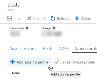 The 'Add scoring profile' option highlighted in the Azure portal