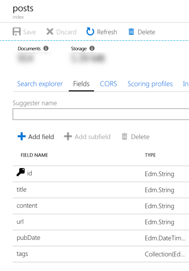 Fields in the Azure Search index