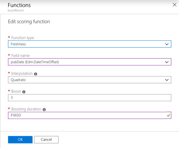Function boosting content from last year in Azure Search