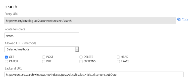 Azure Function Proxy configuration for calling an Azure Search instance