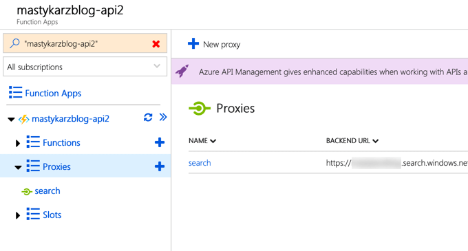 Azure Function Proxy overview in the Azure Portal